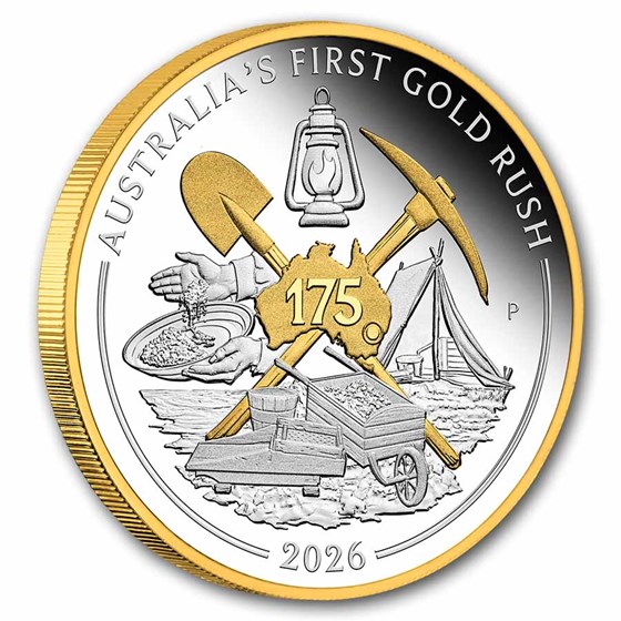 2026 AUS 1 oz Ag 175th Ann.of Australia's 1st Gold Rush Gilded