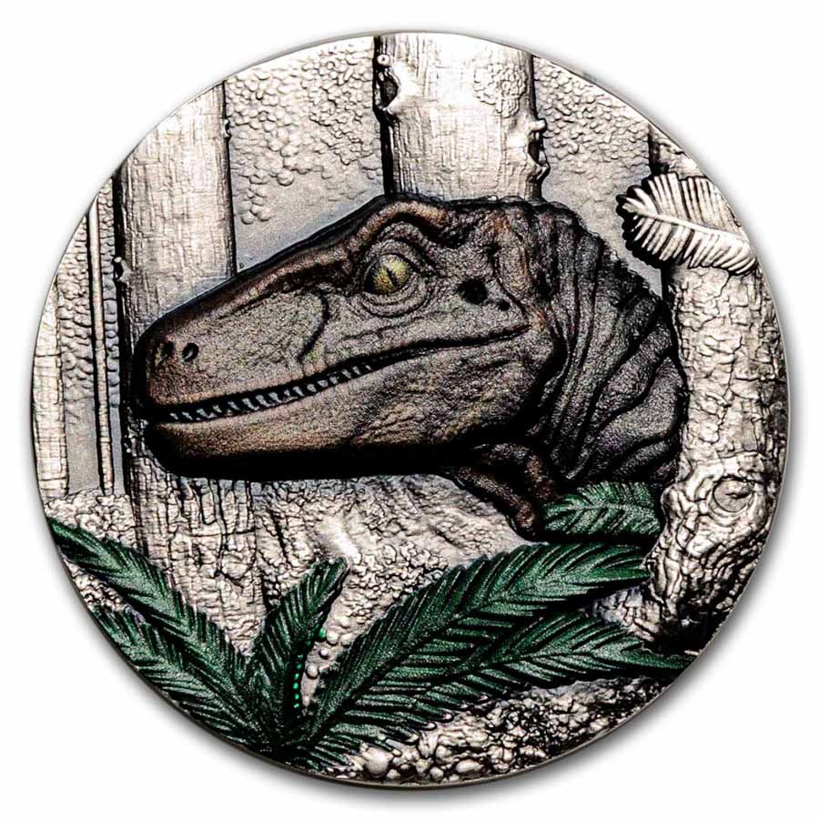 2025 Liberia 2 oz Silver Jurassic Life Dinosaur: Velociraptor 2025 Liberia 2 oz Silver Jurassic Life Dinosaur: Velociraptor