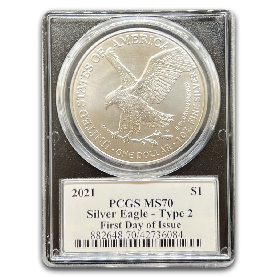 2021 American Silver Eagle (Type 2) MS-70 PCGS (FDI, Damstra)