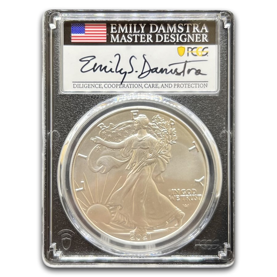 2021 American Silver Eagle (Type 2) MS-70 PCGS (FDI, Damstra)