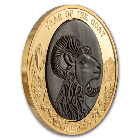 2027 Solomon Isl. 5 oz Gold Mother of Pearl Year of the Goat