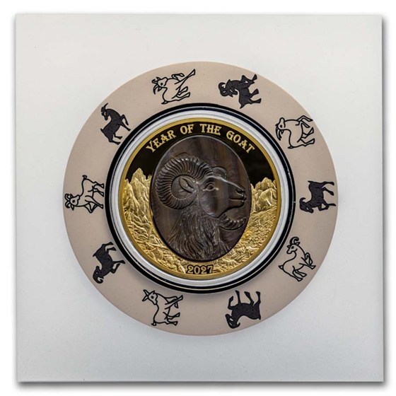 2027 Solomon Isl. 5 oz Gold Mother of Pearl Year of the Goat