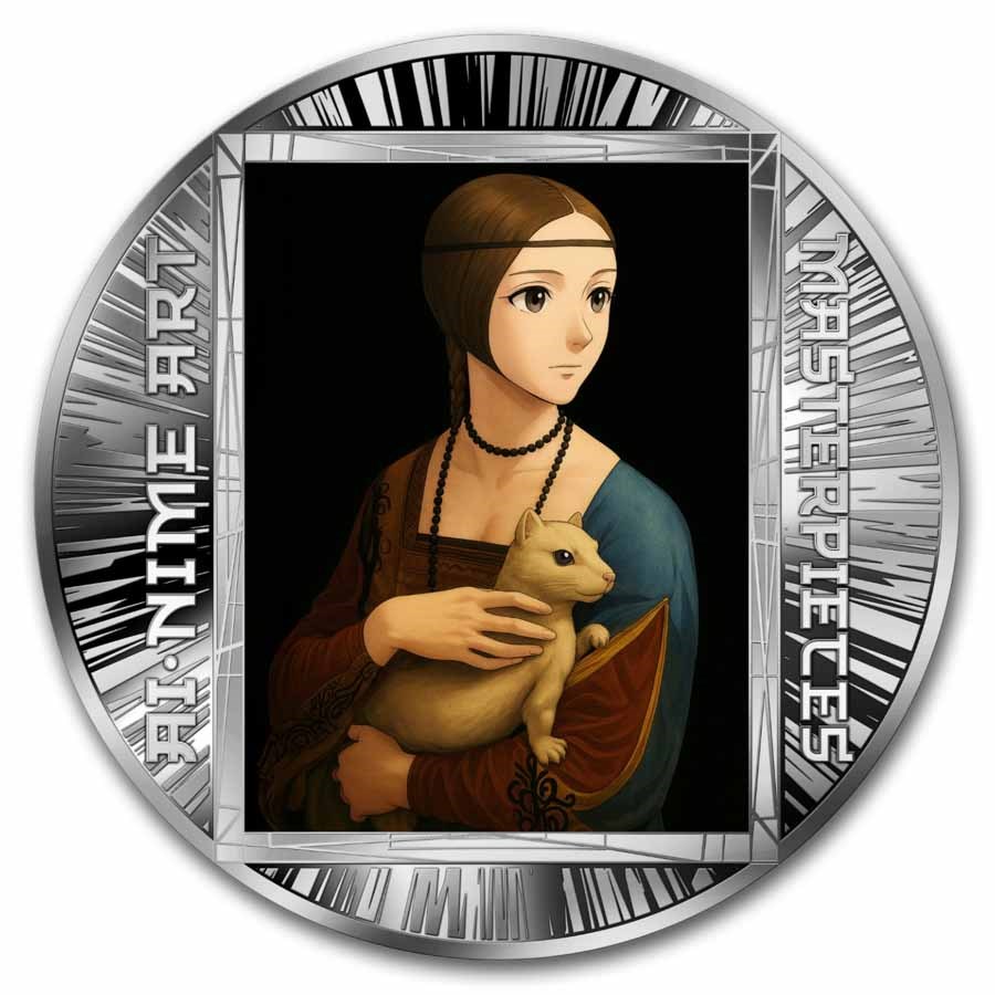 2025 Cameroon 1/2 oz Silver AI•NIME Art: Lady with an Ermine
