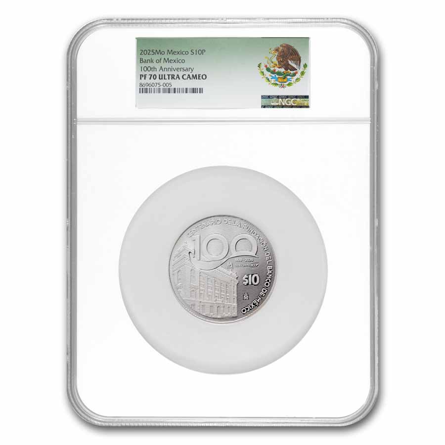 2025 MEX 2 oz Silver 100th Anniversary Banco de Mexico PF-70 NGC