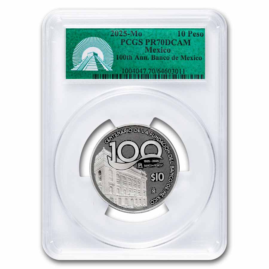 2025 MEX 2 oz Silver 100th Anniversary Banco de Mexico PR-70 PCGS