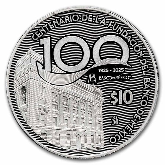 2025 MEX 2 oz Silver 100th Anniversary Banco de Mexico PR-70 PCGS