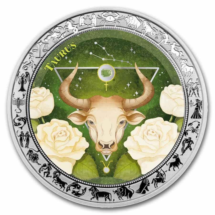 2026 Republic of Ghana 1 oz Silver Zodiac Aquarelle: Taurus