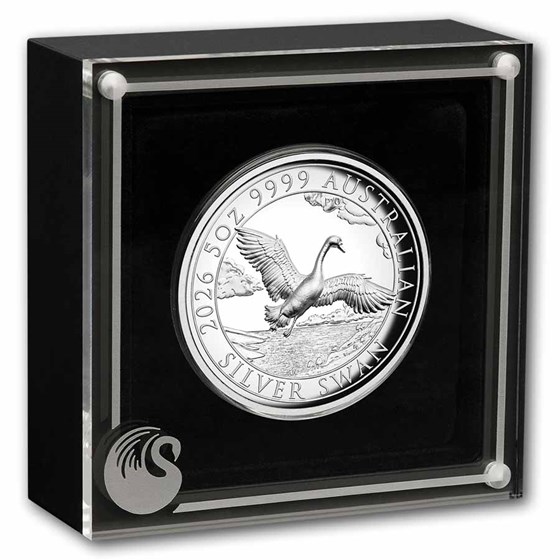 2026 AUS 5 oz Silver 10th Anniversary Swan PF (HR, w/Box &amp; COA)
