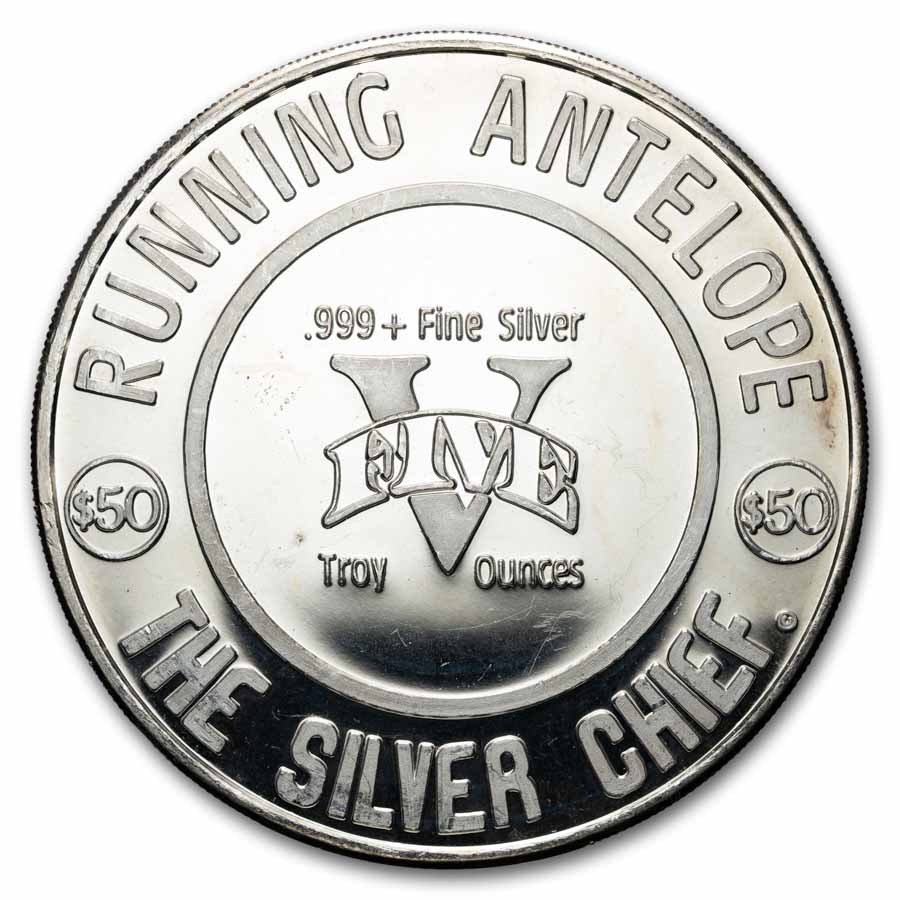 5 oz Silver Round - Running Antelope (The Silver Chief, Scruffy)