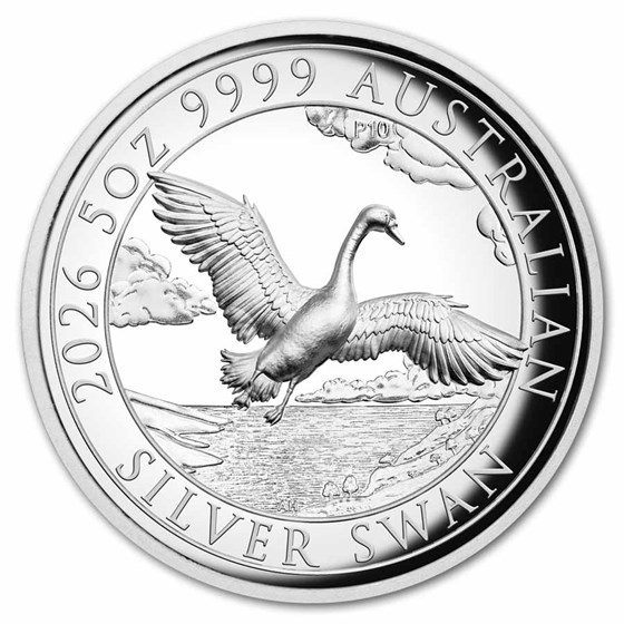 2026 AUS 5 oz Silver Swan PR-70 PCGS DCAM HR FS, 10th Ann. Label