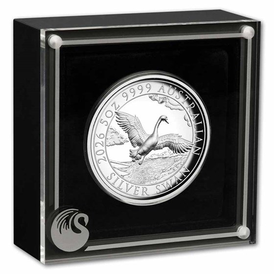 2026 AUS 5 oz Silver Swan PR-70 PCGS DCAM HR FS, 10th Ann. Label