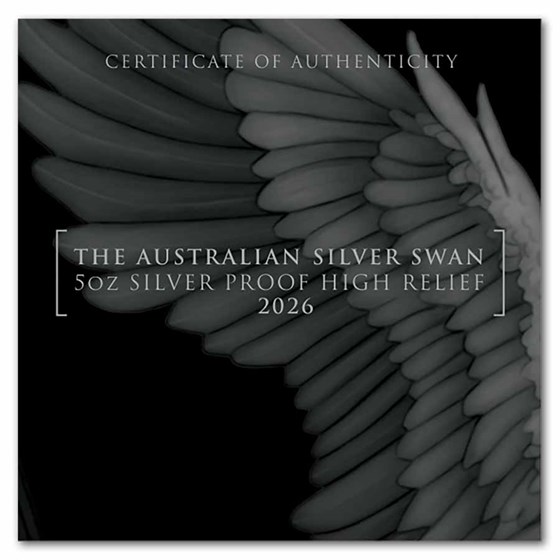 2026 AUS 5 oz Silver Swan PR-70 PCGS DCAM HR FS, 10th Ann. Label