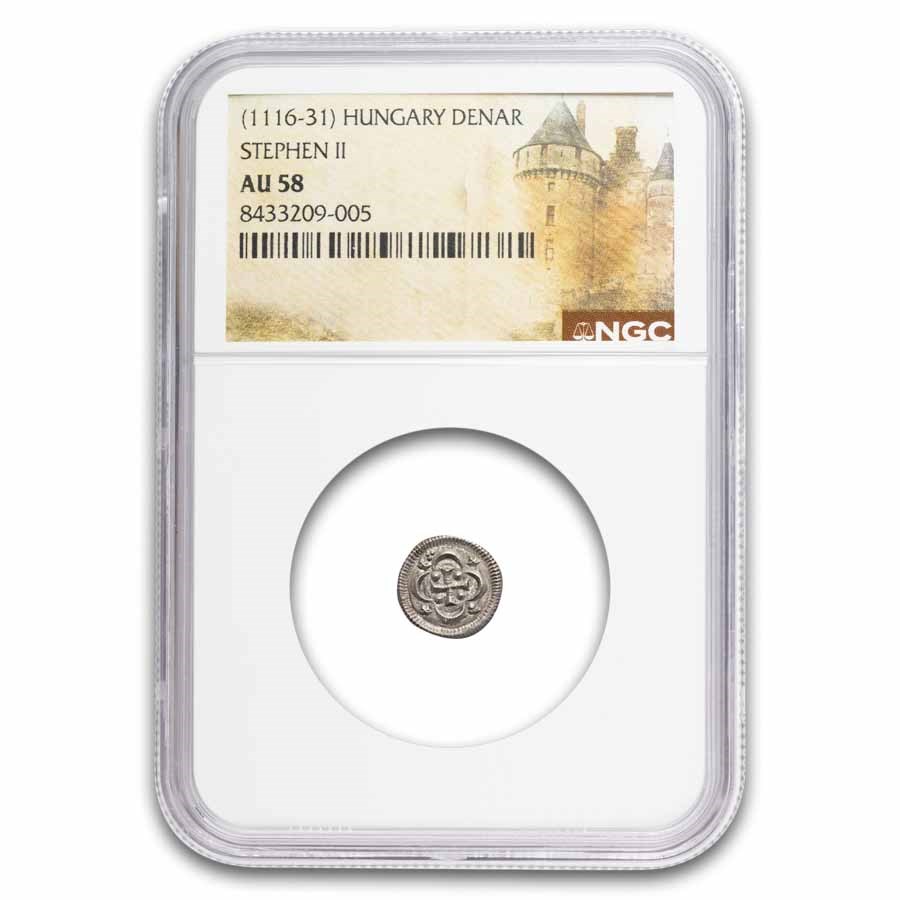 Kingdom of Hungary Silver Denar Stephen II (1116-31 AD) AU-58 NGC