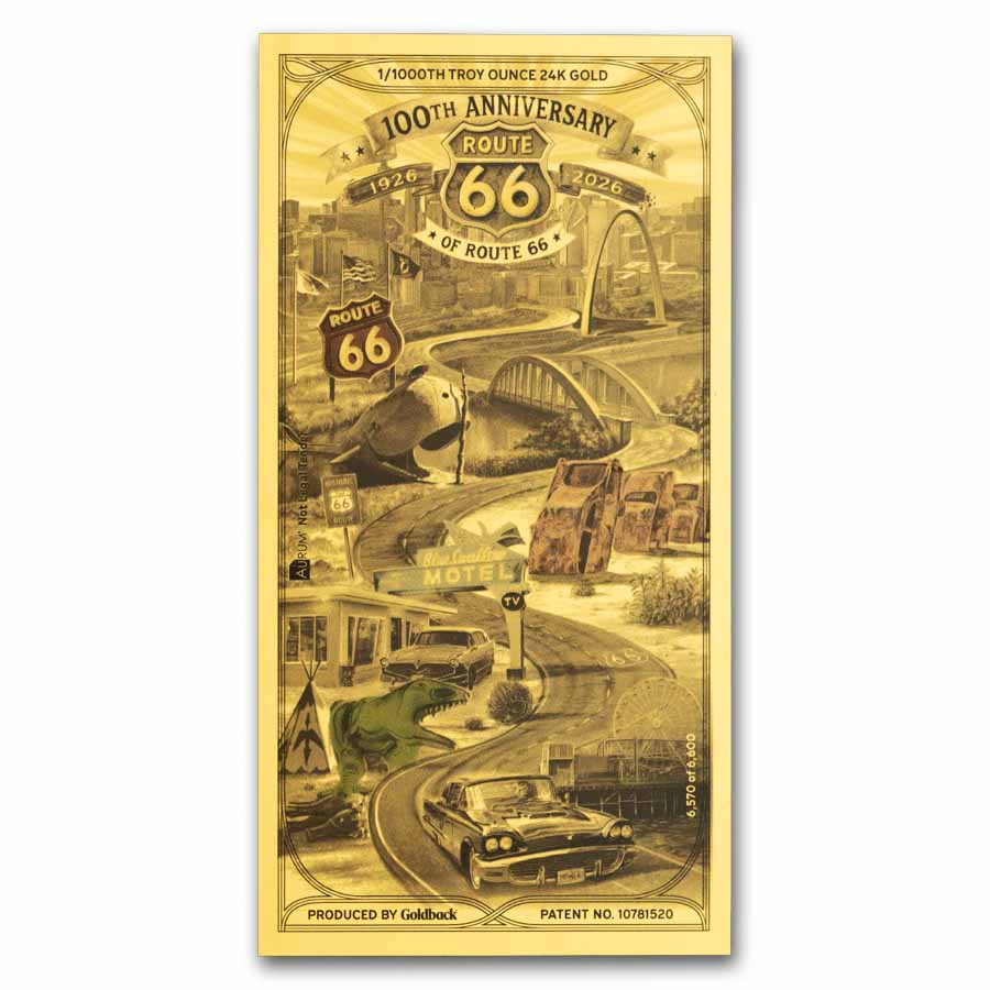 1/1000 oz Aurum 100th Anniversary Route 66 Gold Note