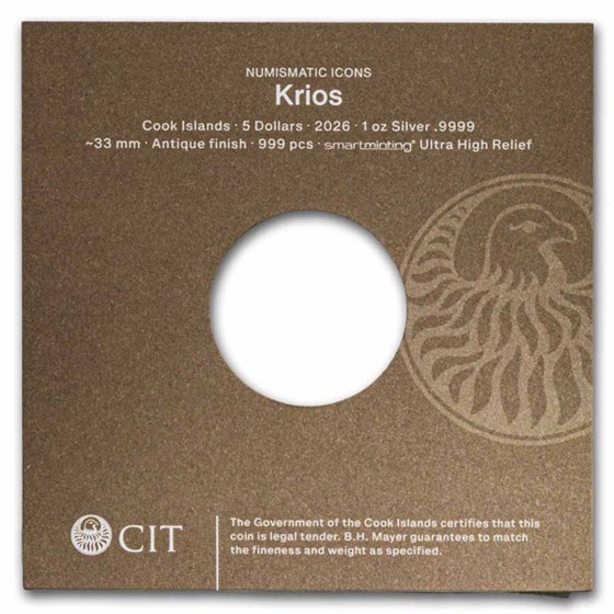 2026 Cook Islands 1 oz Silver Antique Krios (with Box &amp; COA)