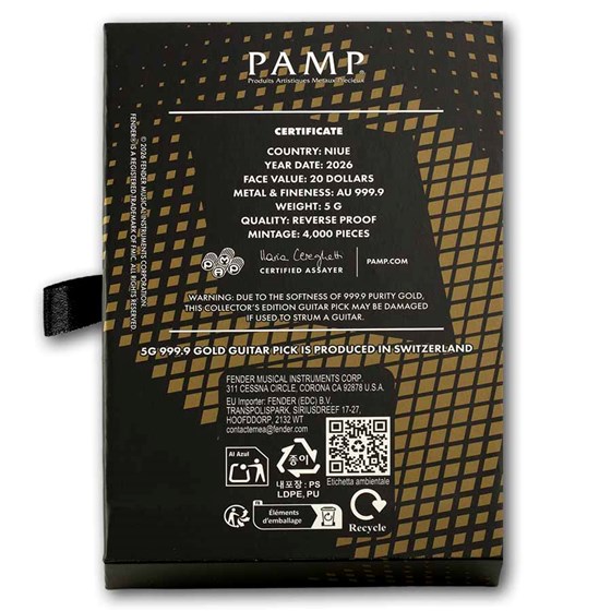 5 gram Gold PAMP Fender Guitar Pick - Telecaster 75th Anniversary
