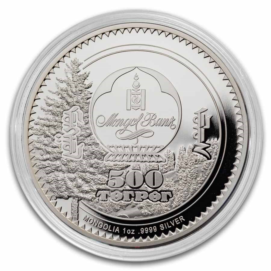2026 Mongolia 1 oz Silver Woodland Spirits: Snow Leopard (w/ COA)