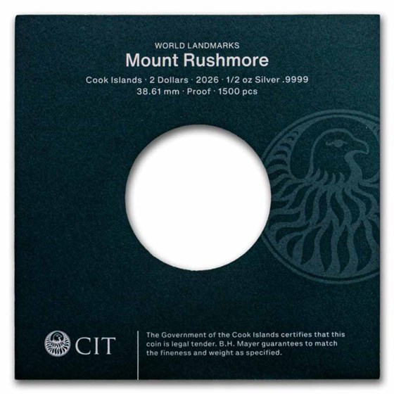 2026 Cook Islands 1/2 oz Silver World Landmarks: Mount Rushmore