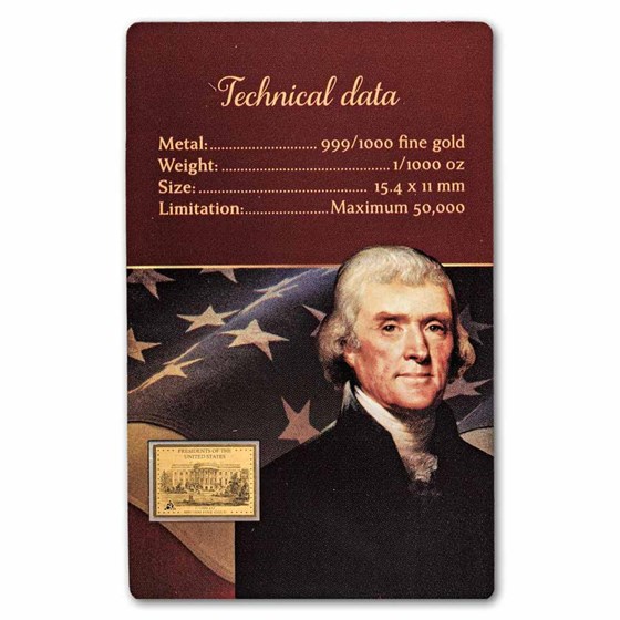 1/1000 oz Gold Bar - Thomas Jefferson (In Assay)
