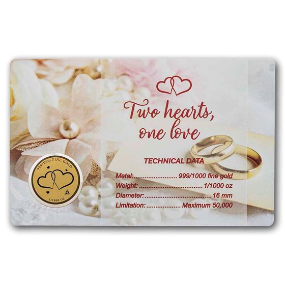 1/1000 oz Gold Round - Two Hearts Wedding (In Assay)