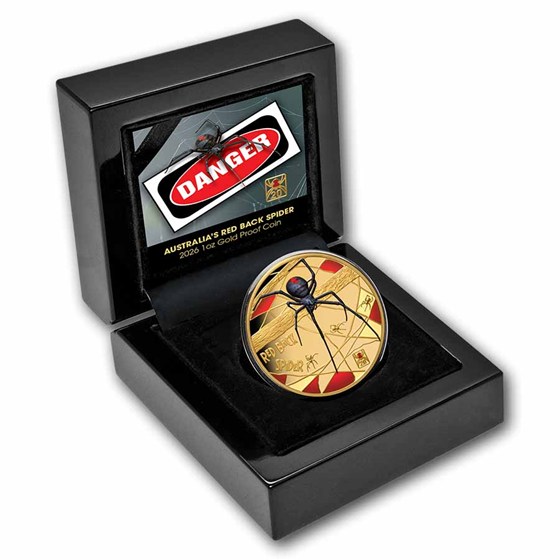 2026 Niue 1 oz Gold Red Back Spider Deadly &amp; Dangerous PF (Box)