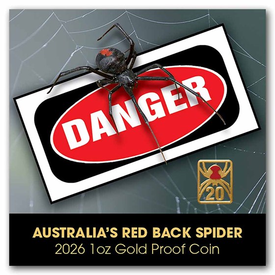 2026 Niue 1 oz Gold Red Back Spider Deadly &amp; Dangerous PF (Box)