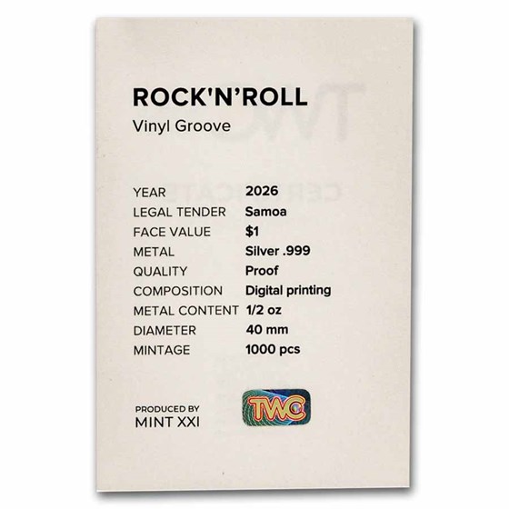 2026 Samoa 1/2 oz Silver Vinyl Groove: Rock 'N' Roll (Box &amp; COA)