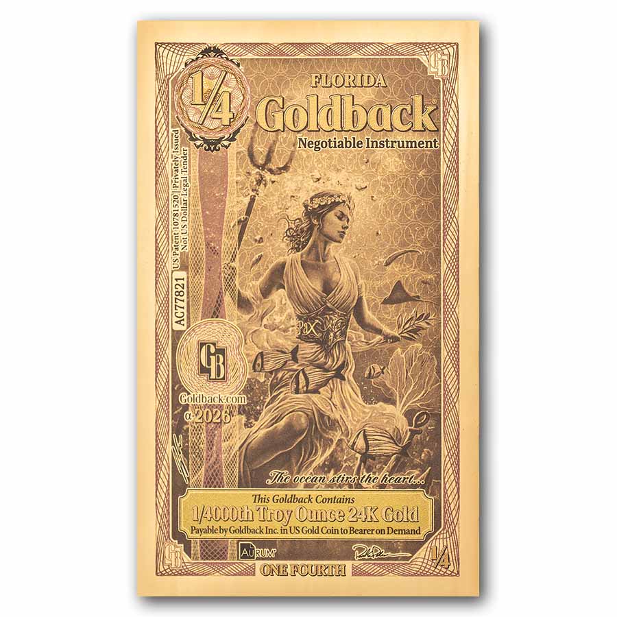 1/4 Florida Goldback - Aurum Gold Foil Note (24k)