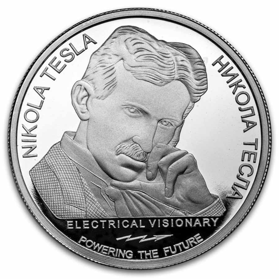 2025 Serbia 1 oz Ag PF 100 Dinar Tesla: Earthquake Machine No COA