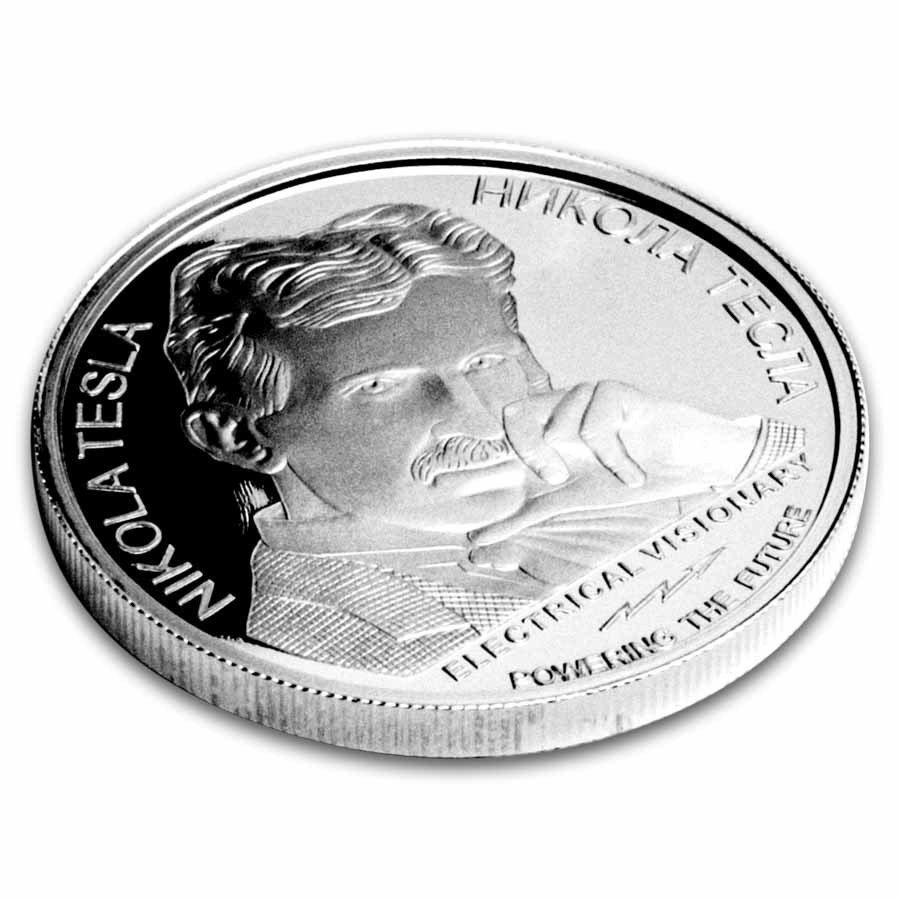 2025 Serbia 1 oz Ag PF 100 Dinar Tesla: Earthquake Machine No COA