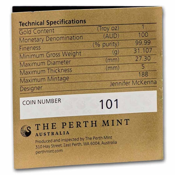 2019 Australia 1 oz Gold Swan Proof (HR, Damaged Box)