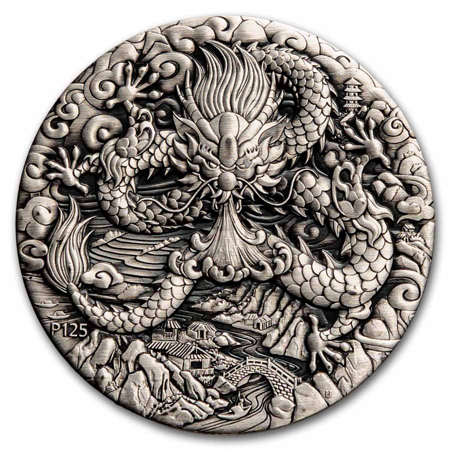 2024 Australia 2 oz Silver Year of the Dragon Antiqued (No Box)
