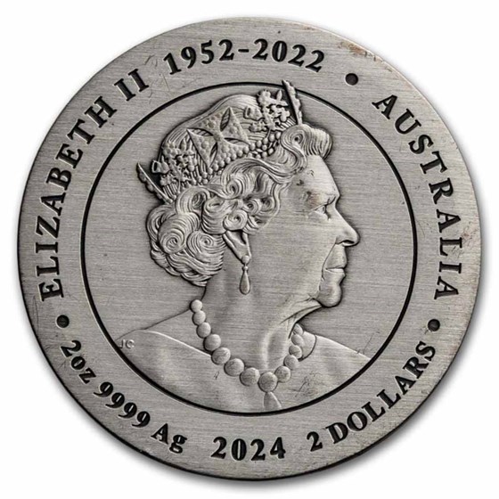 2024 Australia 2 oz Silver Year of the Dragon Antiqued (No Box)
