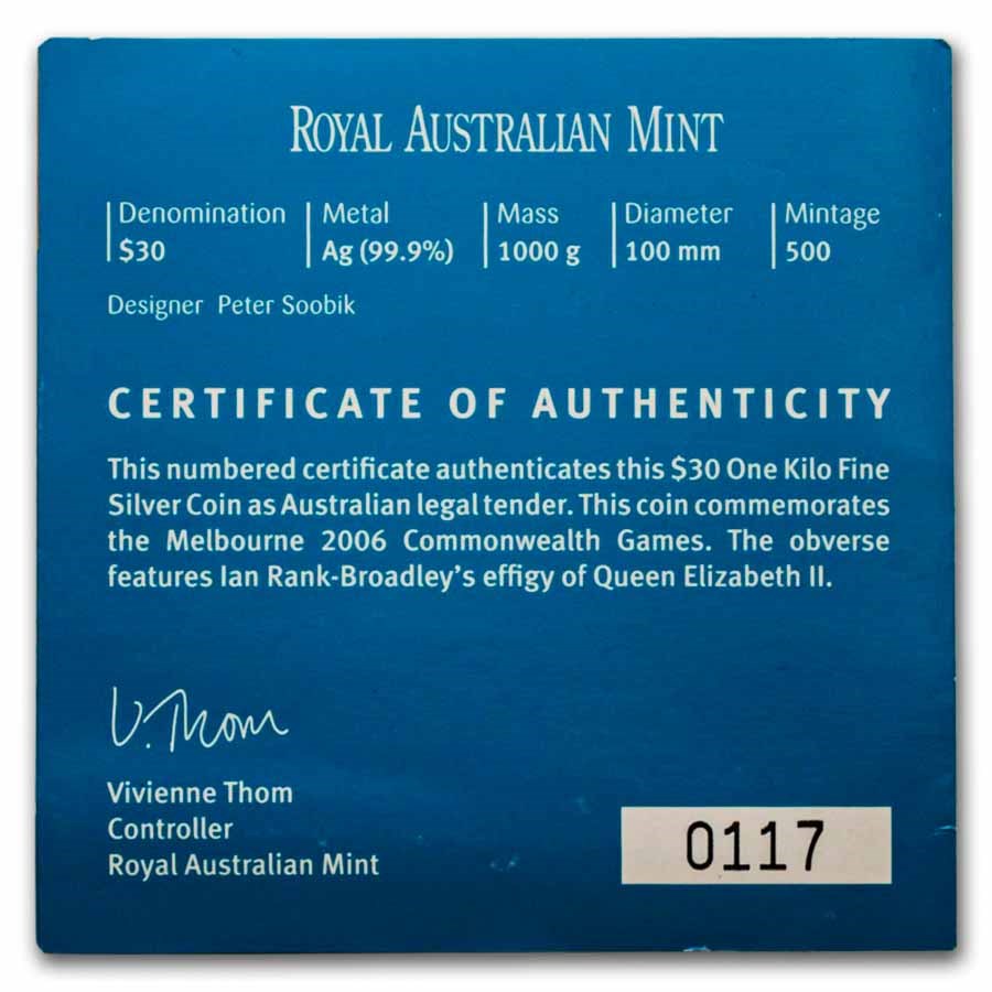 2006 Australia 1 Kilo Silver Commonwealth Games