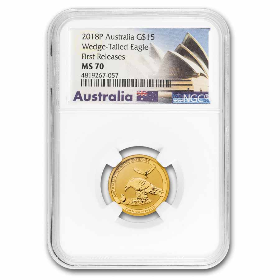 2018 Australia 1/10 oz Gold Wedge Tailed Eagle MS-70 NGC (FR)