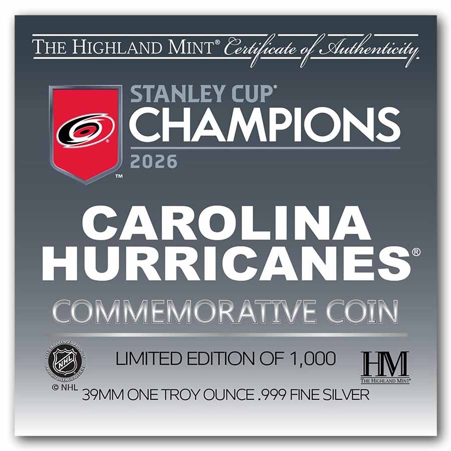 2026 1 oz Silver NHL Stanley Cup Champions Carolina Hurricanes