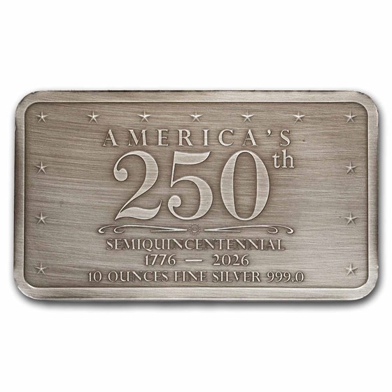 10 oz Silver Bar - Mount Rushmore Antiqued (America's 250th)