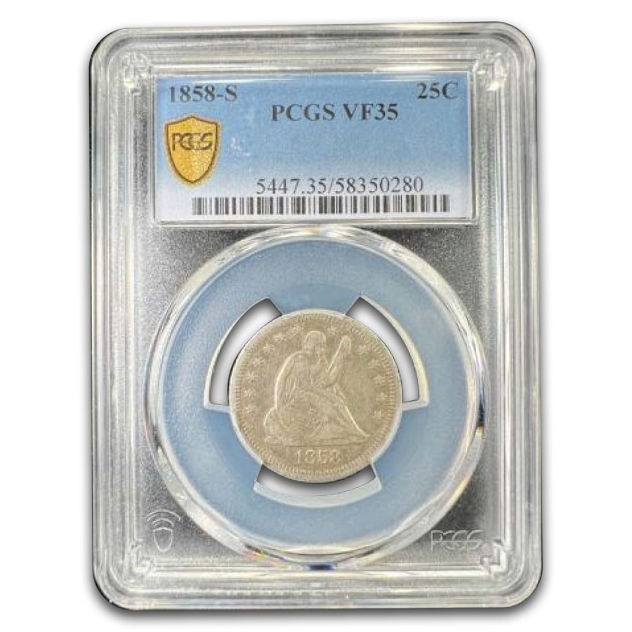 1858-S Liberty Seated Quarter VF-35 PCGS