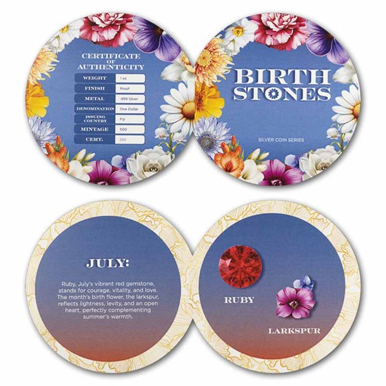 2026 Fiji 1 oz Silver Birthstones Series July: Ruby & Larkspur