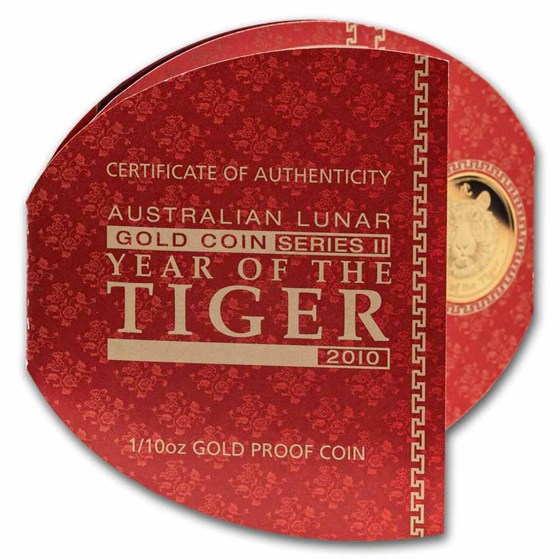 2010 Australia 1/10 oz Gold Lunar Tiger Proof (Box &amp; COA)
