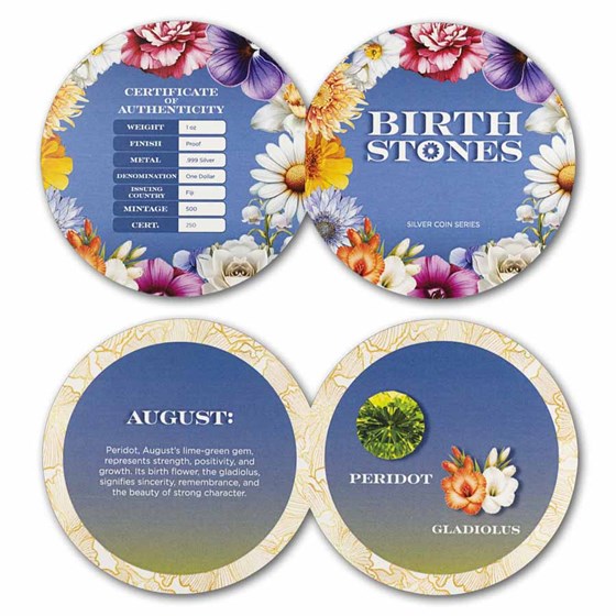 2026 Fiji 1 oz Silver Birthstones August: Peridot & Gladiolus