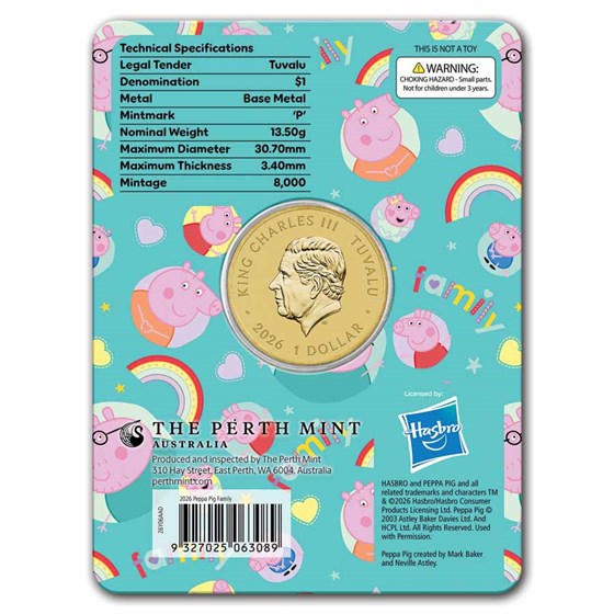 2026 Tuvalu Peppa Pig Colorized Family Collector Coin