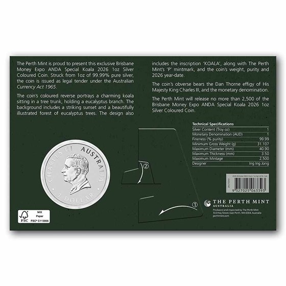 2026 Australia 1 oz Silver Koala ANDA Brisbane Special (In Card)