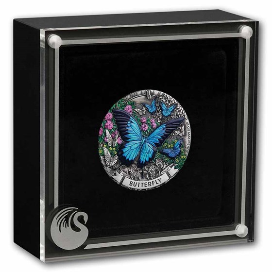 2026 AUS 2 oz Silver Colorized &amp; Antiqued Butterfly (Box)