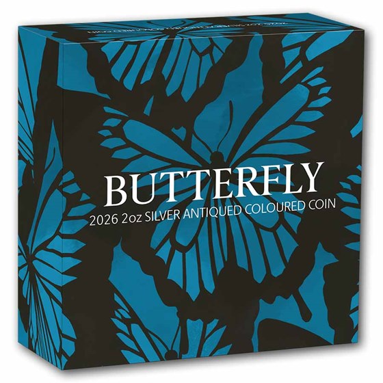 2026 AUS 2 oz Silver Colorized &amp; Antiqued Butterfly (Box)