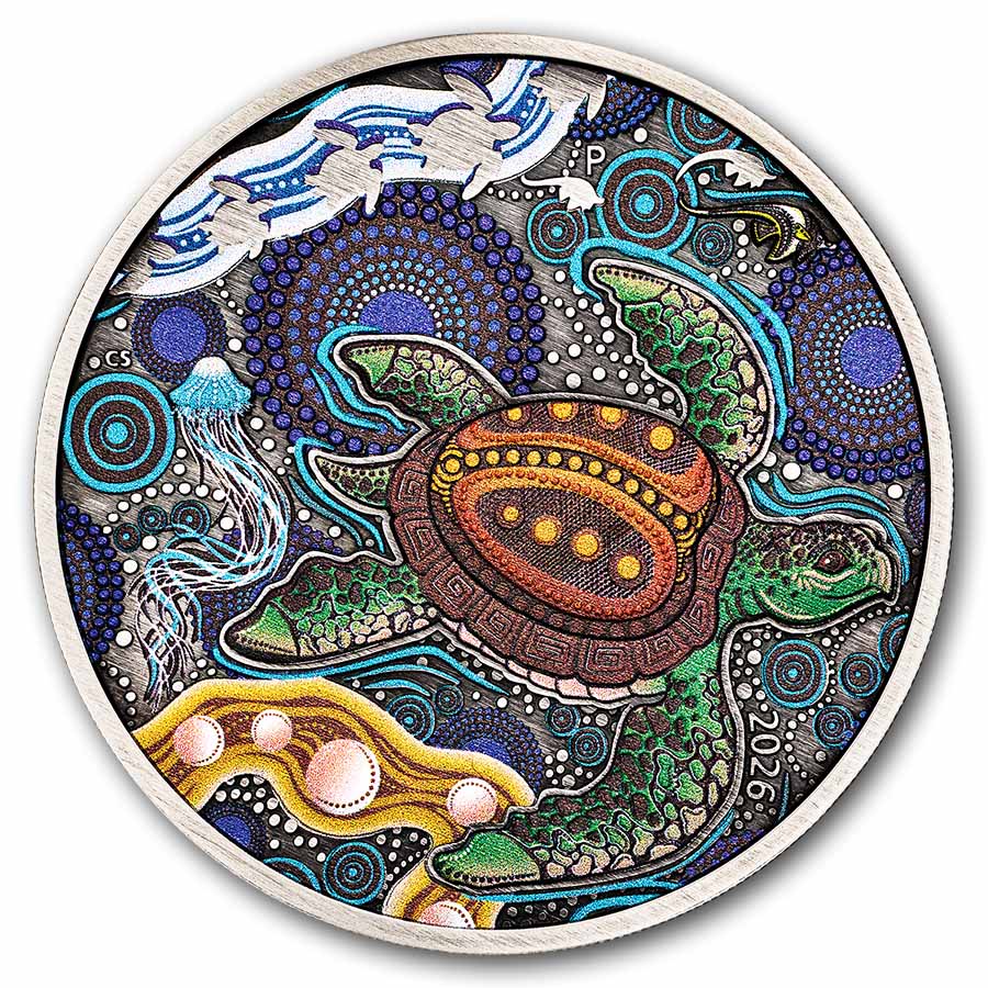 2026 Australia 2 oz Silver Colorized Turtle Utingat (Antiqued)
