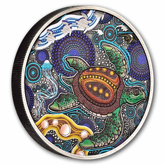 2026 Australia 2 oz Silver Colorized Turtle Utingat (Antiqued)