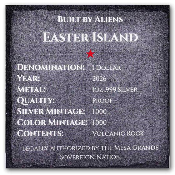 2026 1 oz Silver Built by Aliens: Easter Island (Colorized)