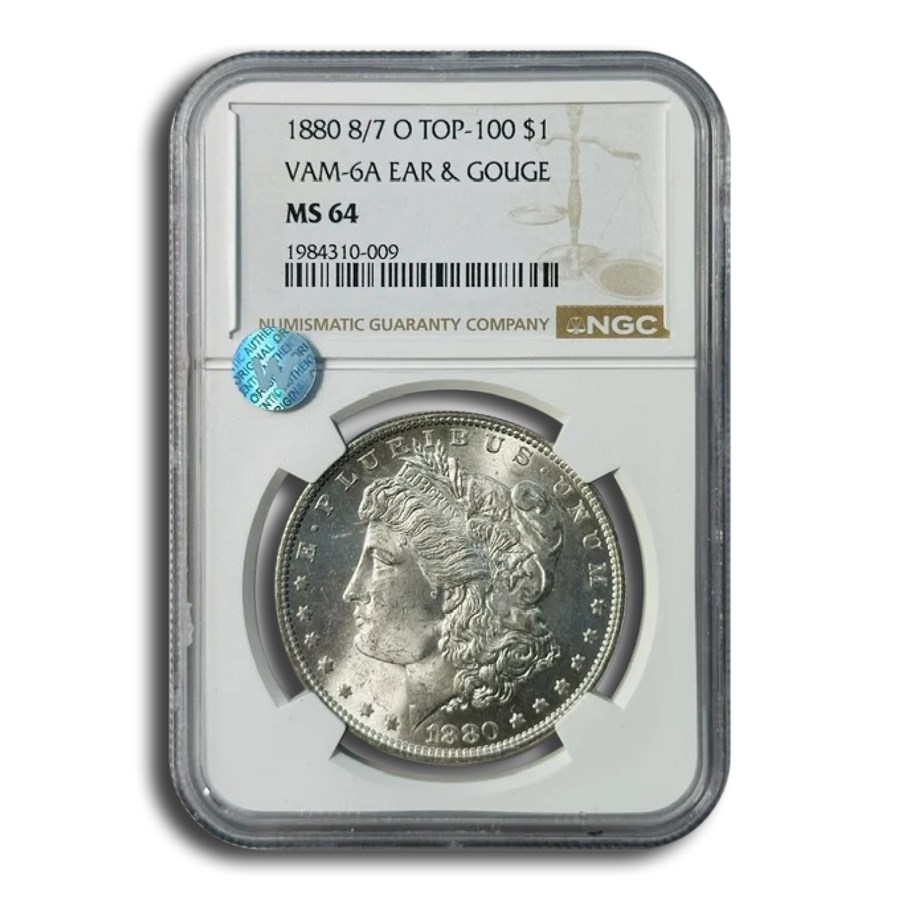 1880 8/7-O Morgan Dollar MS-64 NGC (VAM-6A Ear & Gouge)