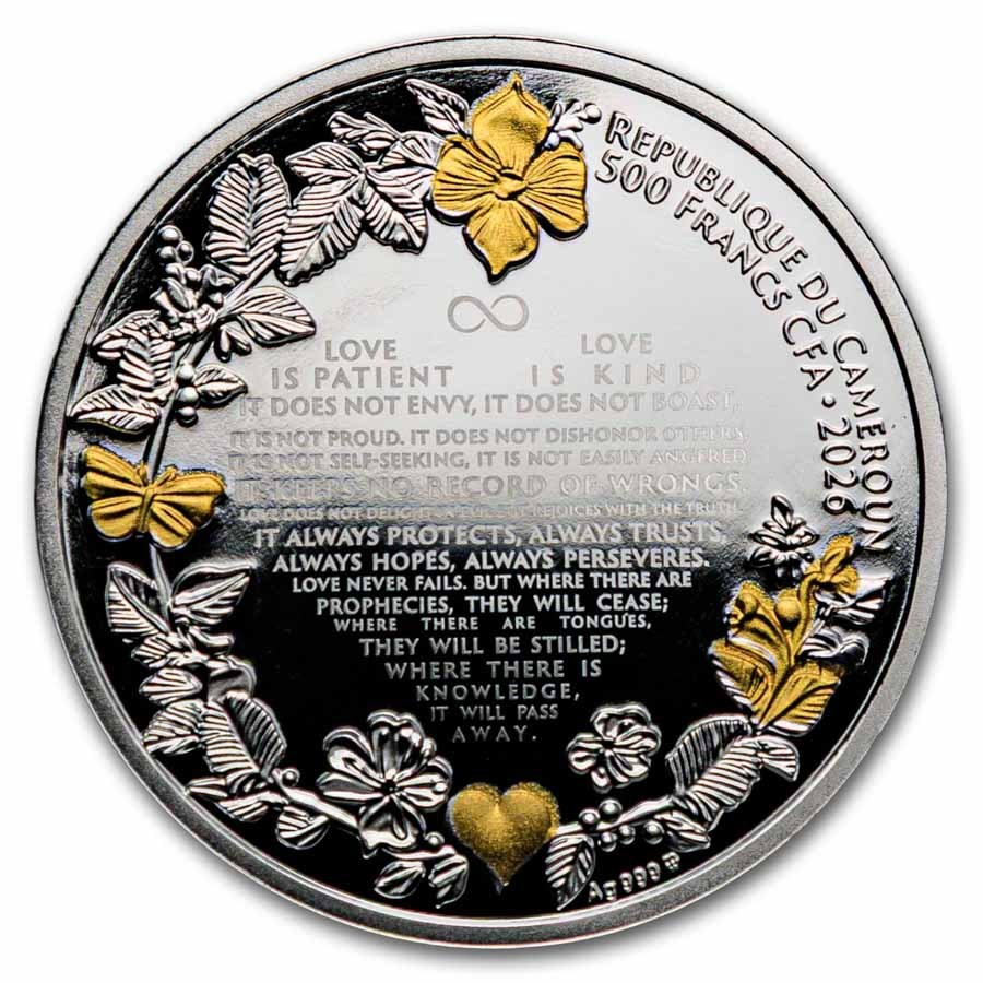 2026 Cameroon Silver Proof Wedding Doves Coin (With Box and COA)
